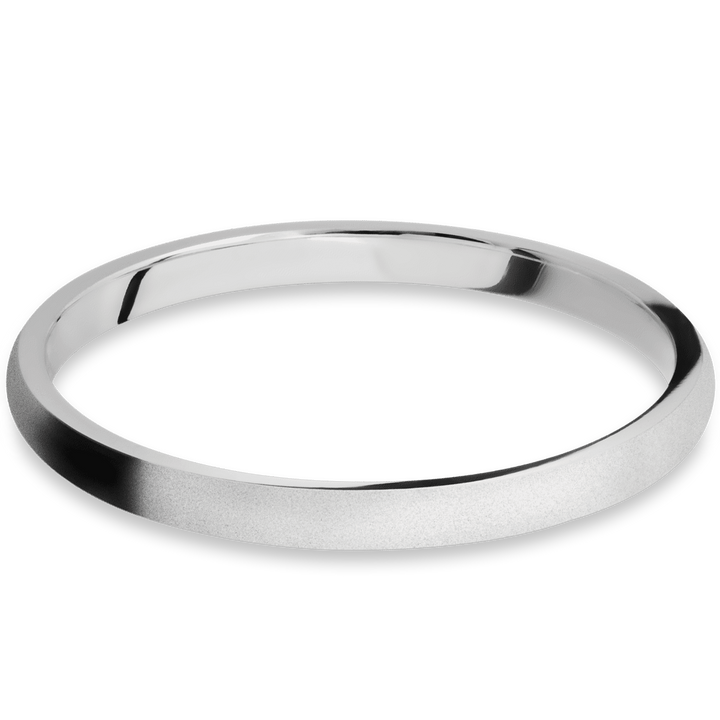 2mm wide domed platinum engagement ring with bead finish.