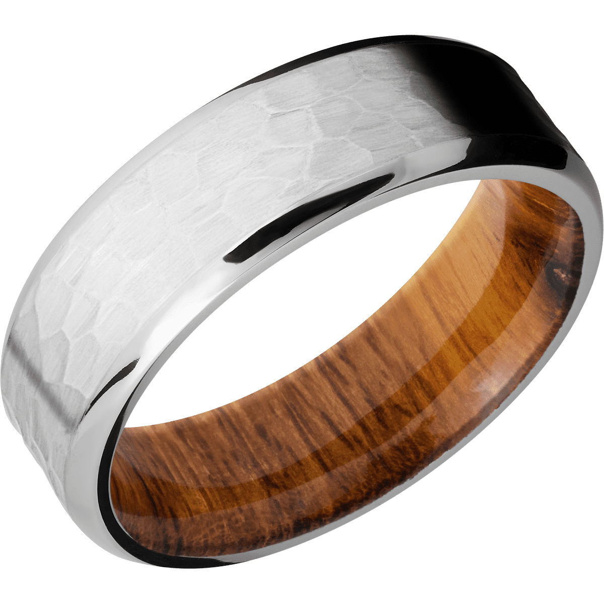 14K White Gold + Hammer , Polish Finish + Desert Iron Wood