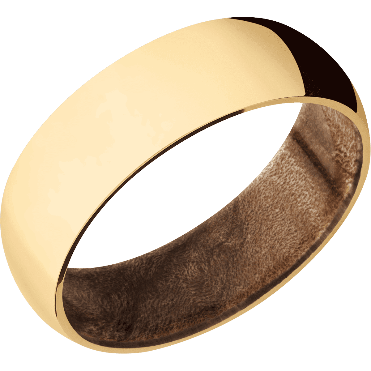 14K Yellow Gold + Polish Finish + Maple Burl