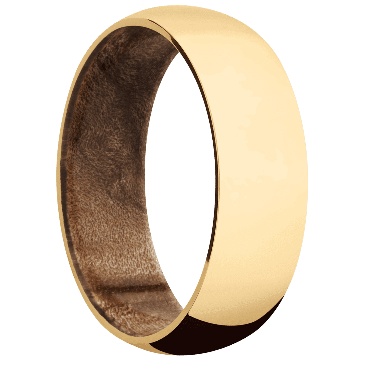 14K Yellow Gold + Polish Finish + Maple Burl