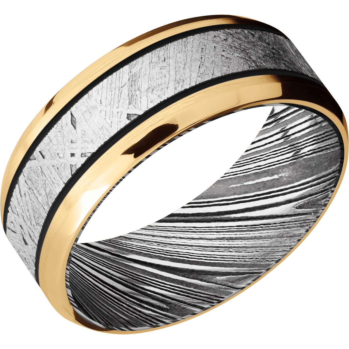 14K Yellow Gold + Satin , Polish Finish + Woodgrain