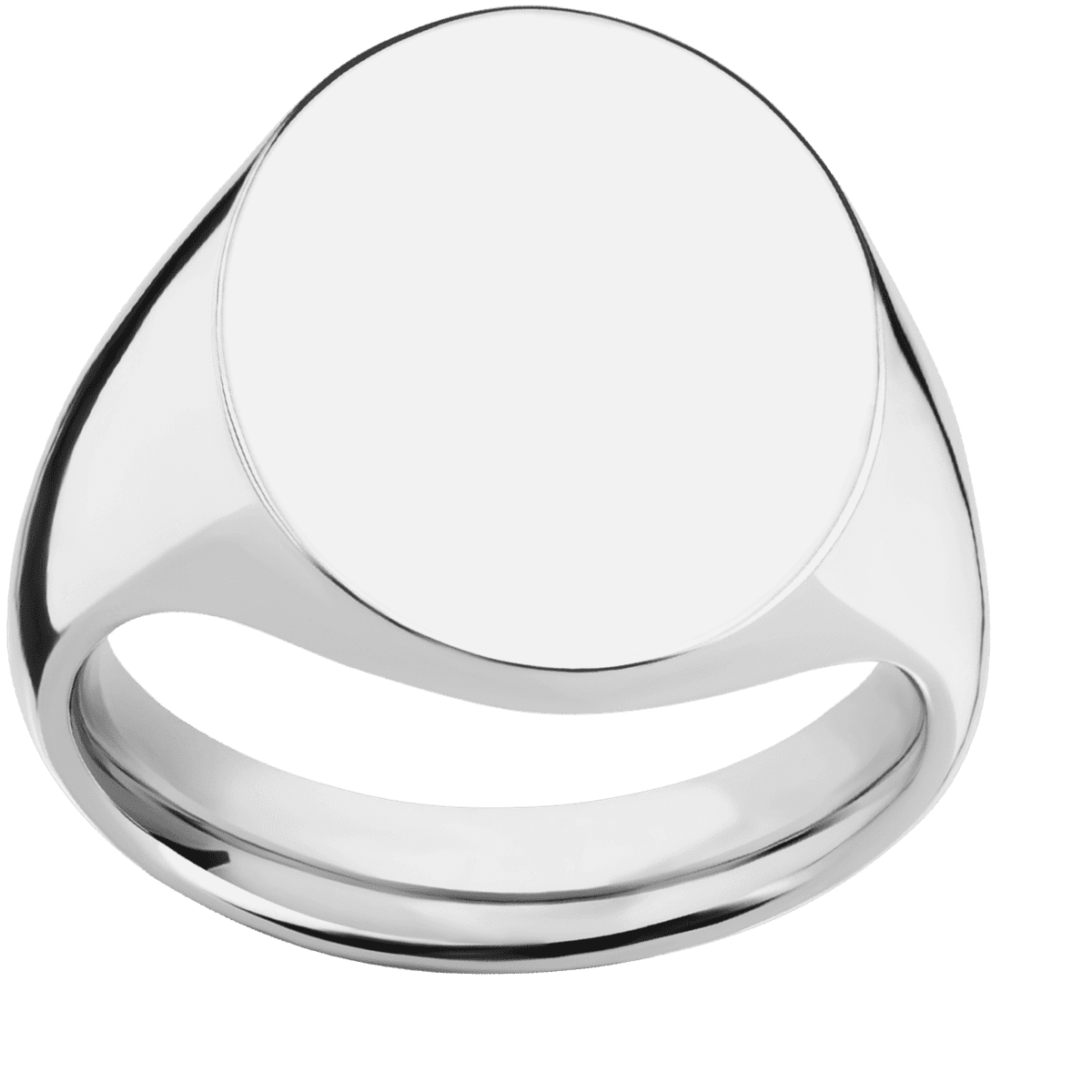Large Oval signet ring (20x16mm) in 14K White Gold, with a Thin style band.