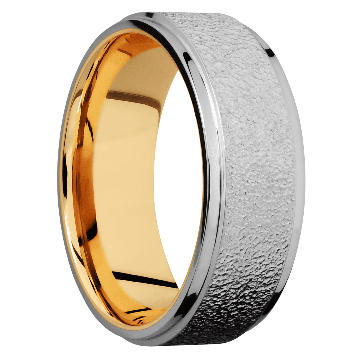 Titanium + Stipple , Polish Finish + 14K Yellow Gold