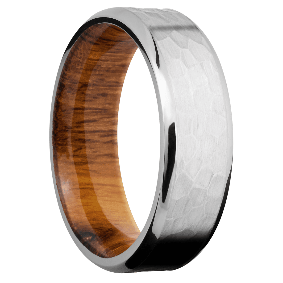 14K White Gold + Hammer , Polish Finish + Desert Iron Wood