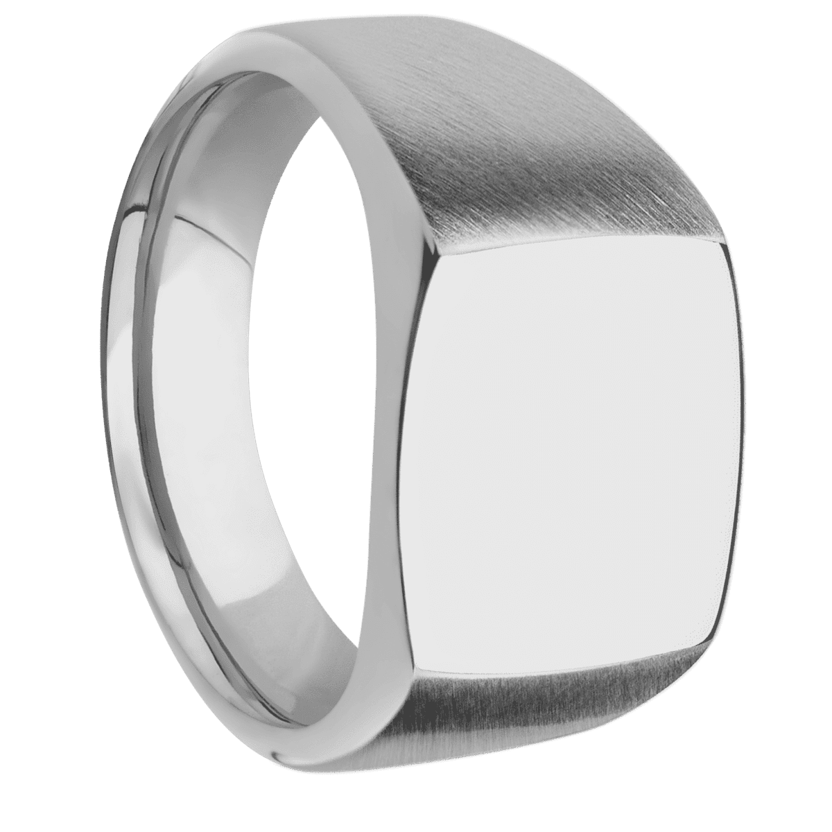 Medium Cushion signet ring (14x14mm) in Titanium, with a Wide style band