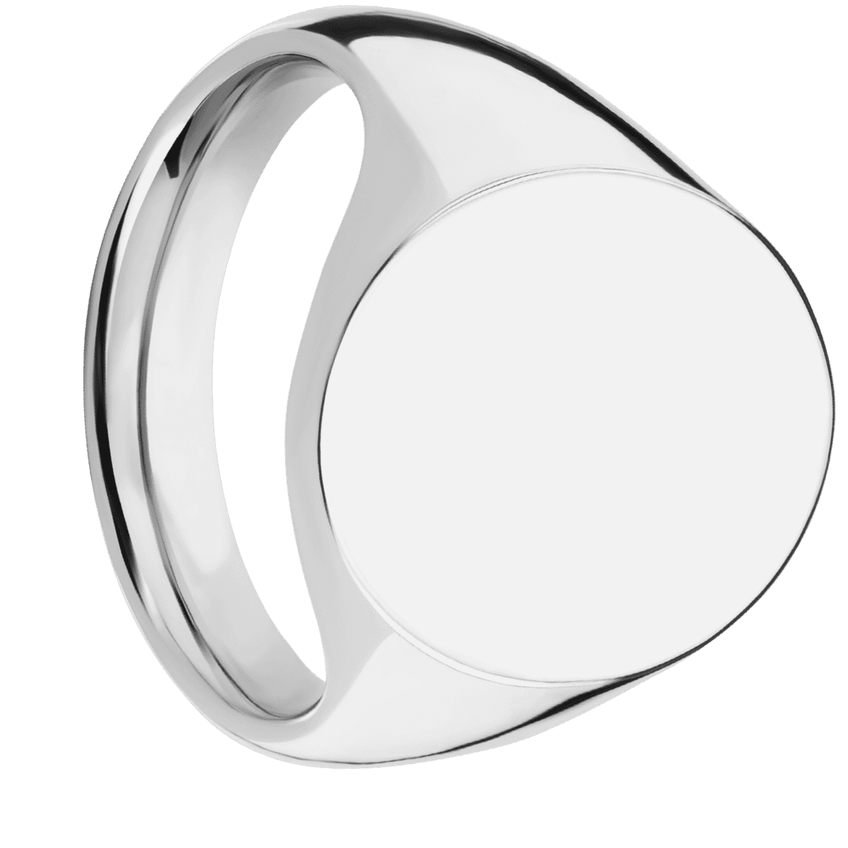 Large Oval signet ring (20x16mm) in 14K White Gold, with a Thin style band.