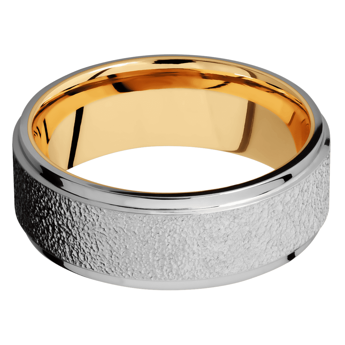 Titanium + Stipple , Polish Finish + 14K Yellow Gold