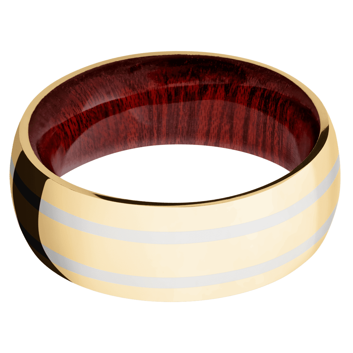10K Yellow Gold + Polish Finish + Blood Wood