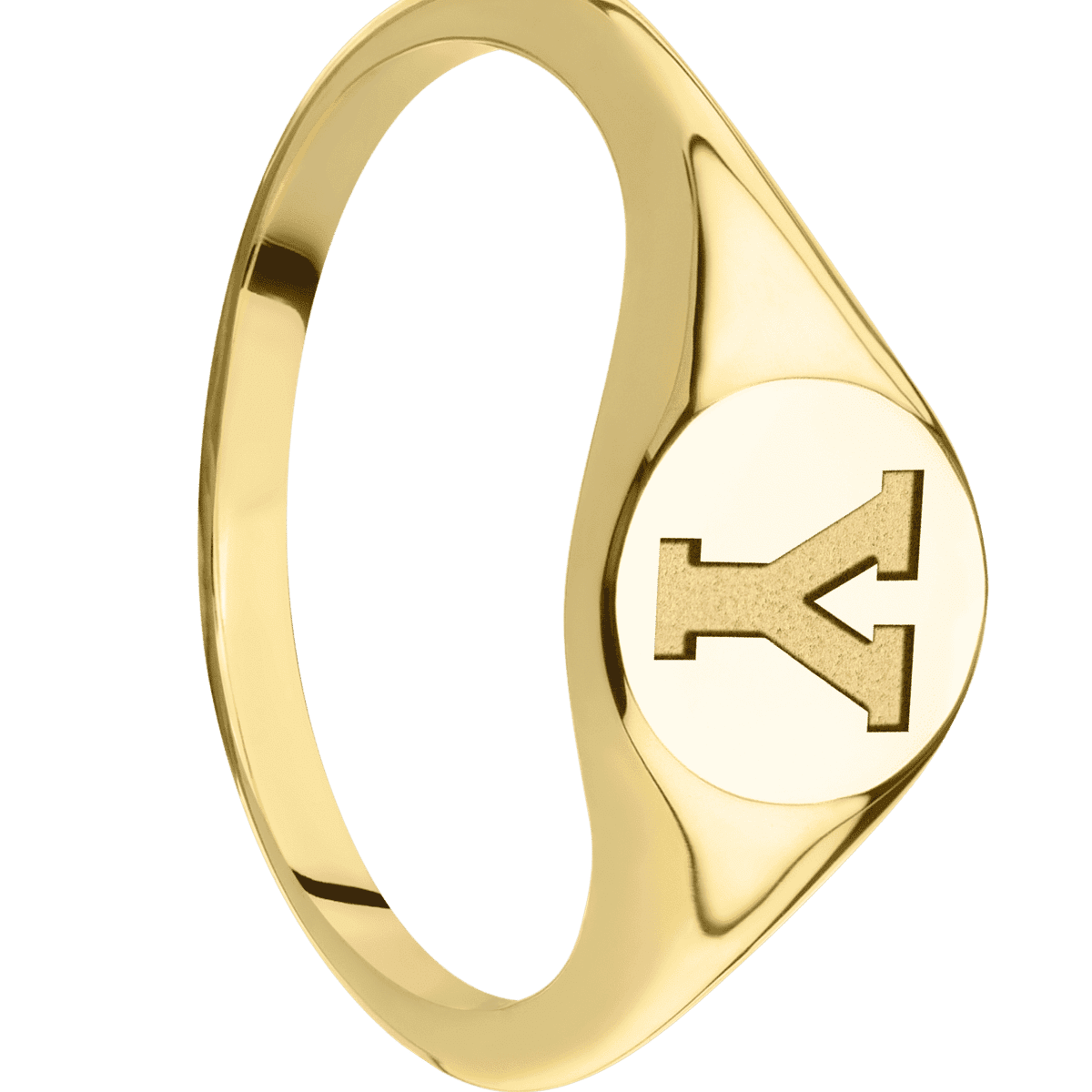 Small Circle signet ring 10mm in 14K Yellow Gold with a Thin style Emblem