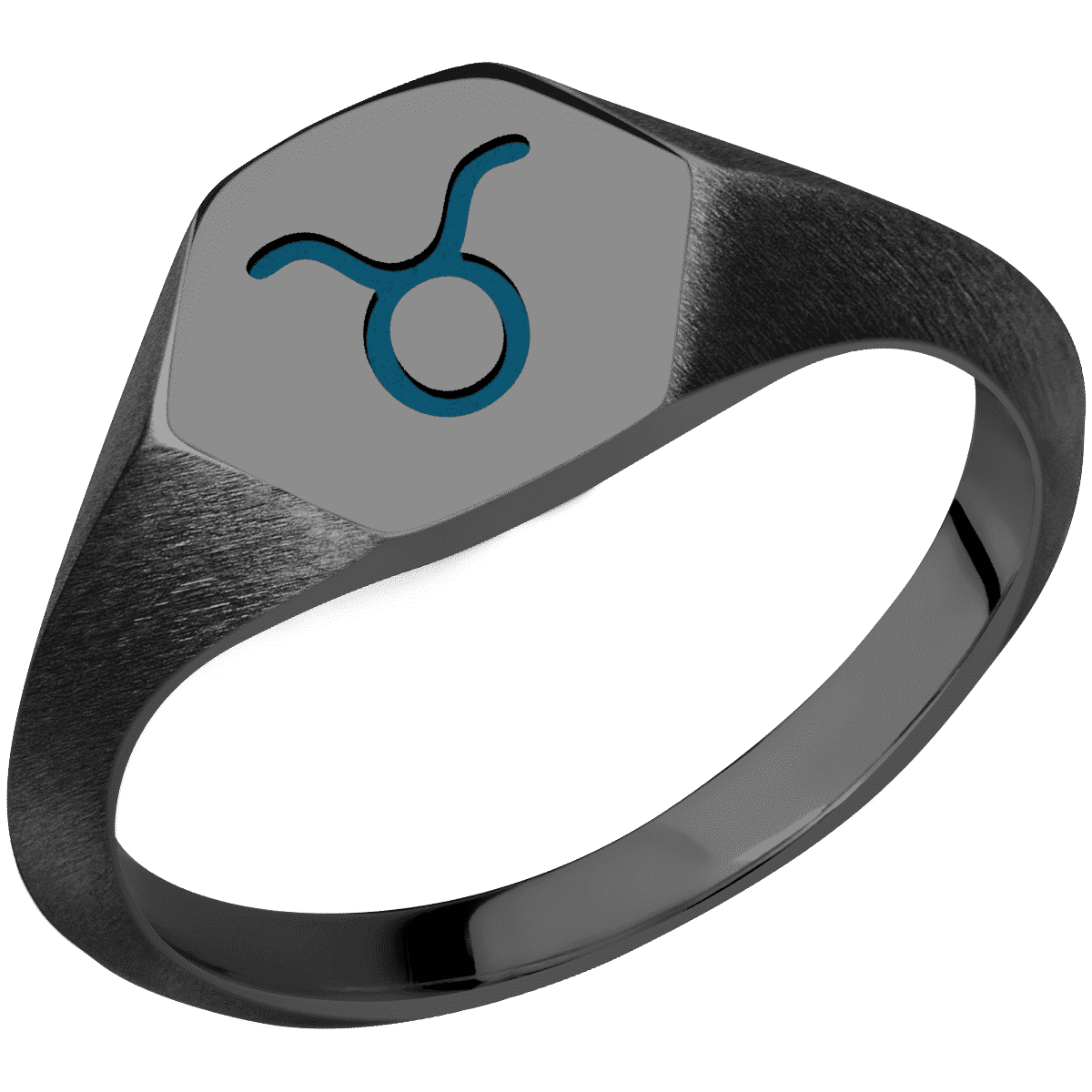 Small Hexagon signet ring (11.5x10) in Zirconium, with a Thin style band and a TAURUS engraving.