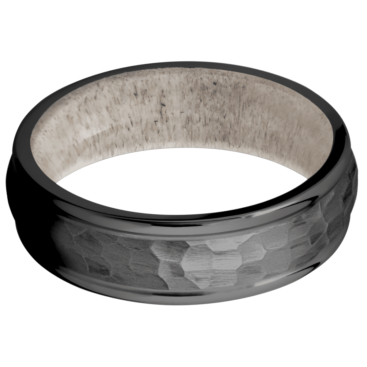 Zirconium + Hammer , Polish Finish + Antler