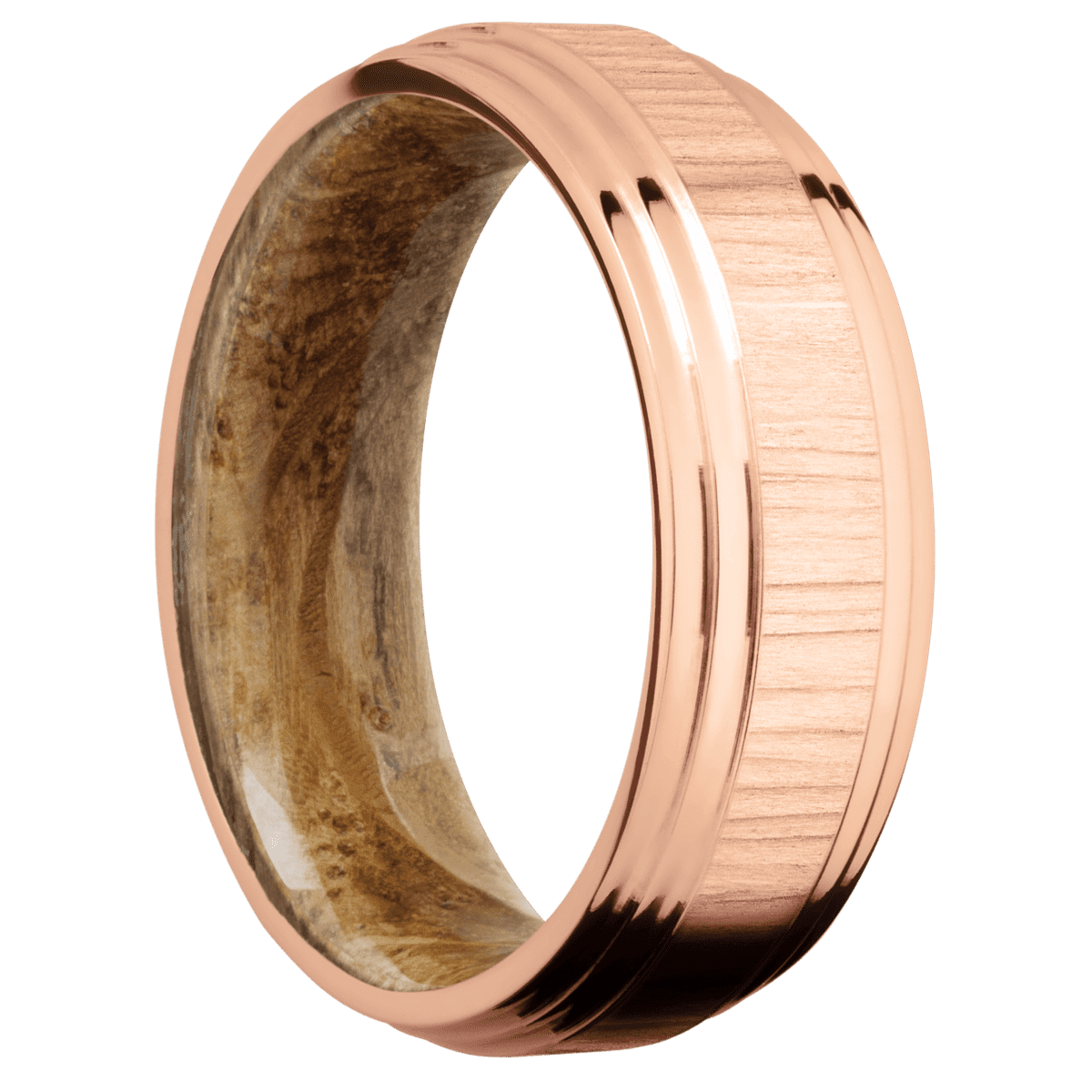 10K Rose Gold + Treebark1 , Polish Finish + Whiskey Barrel