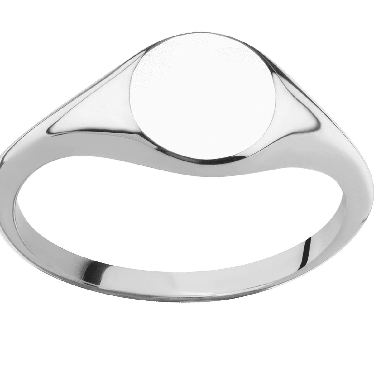 Small Circle signet ring (10mm) in 14K White Gold, with a Thin style band.