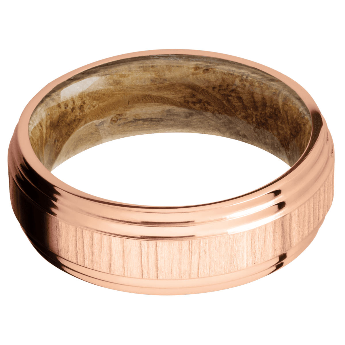 10K Rose Gold + Treebark1 , Polish Finish + Whiskey Barrel