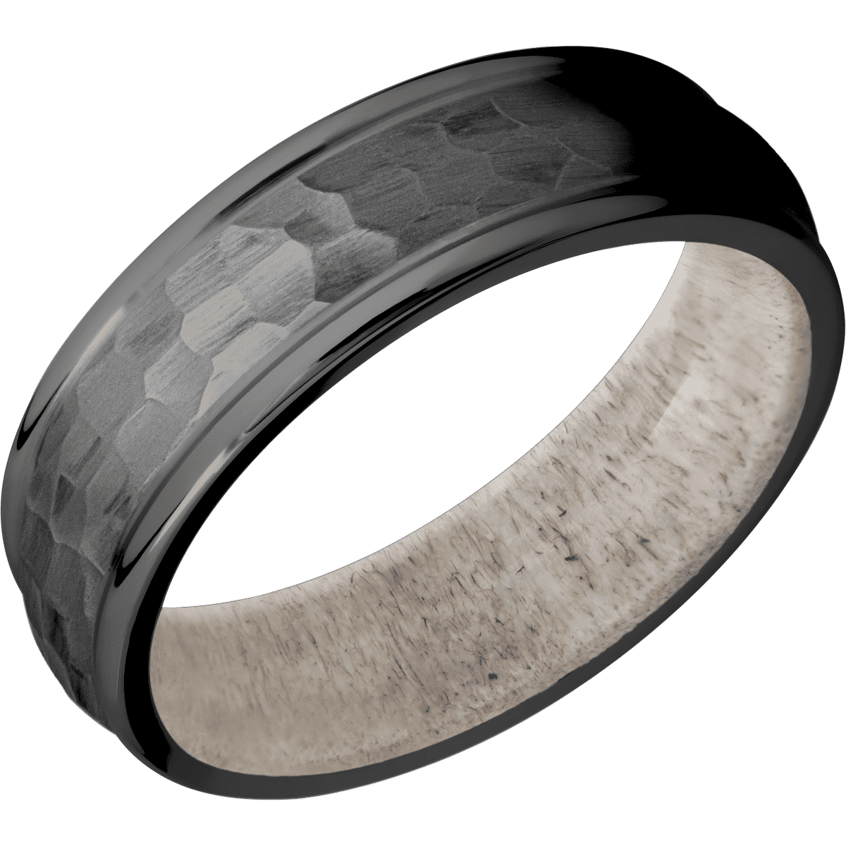 Zirconium + Hammer , Polish Finish + Antler