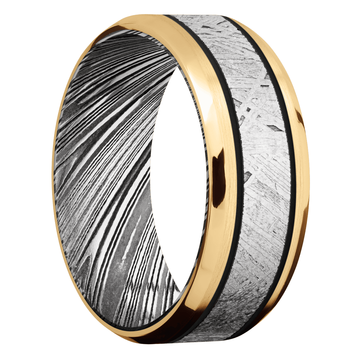 14K Yellow Gold + Satin , Polish Finish + Woodgrain