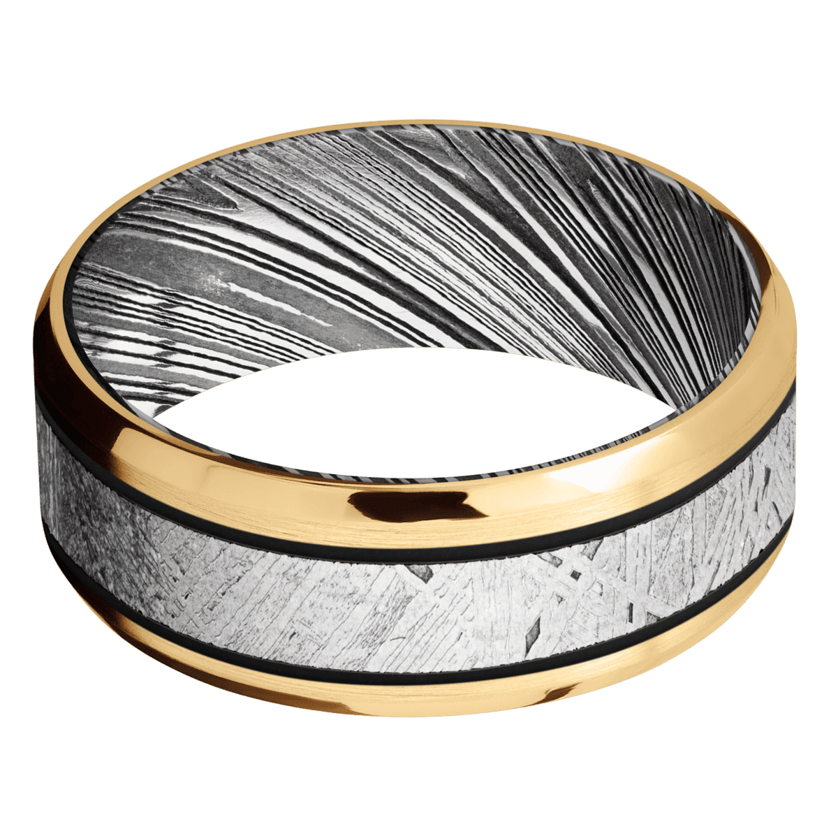 14K Yellow Gold + Satin , Polish Finish + Woodgrain