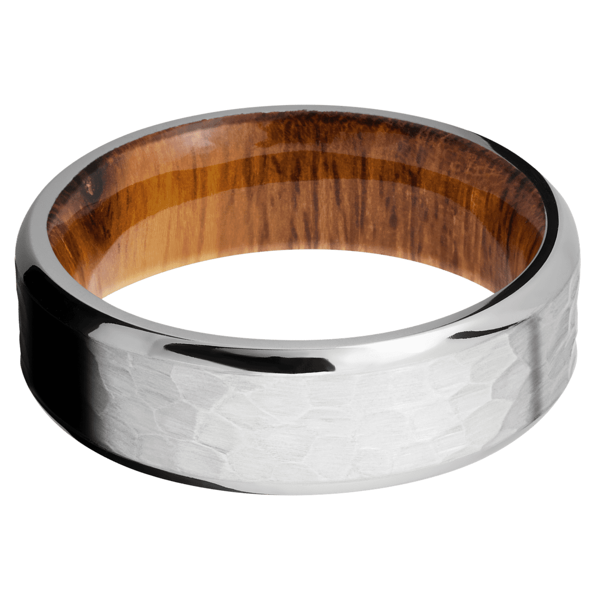 14K White Gold + Hammer , Polish Finish + Desert Iron Wood