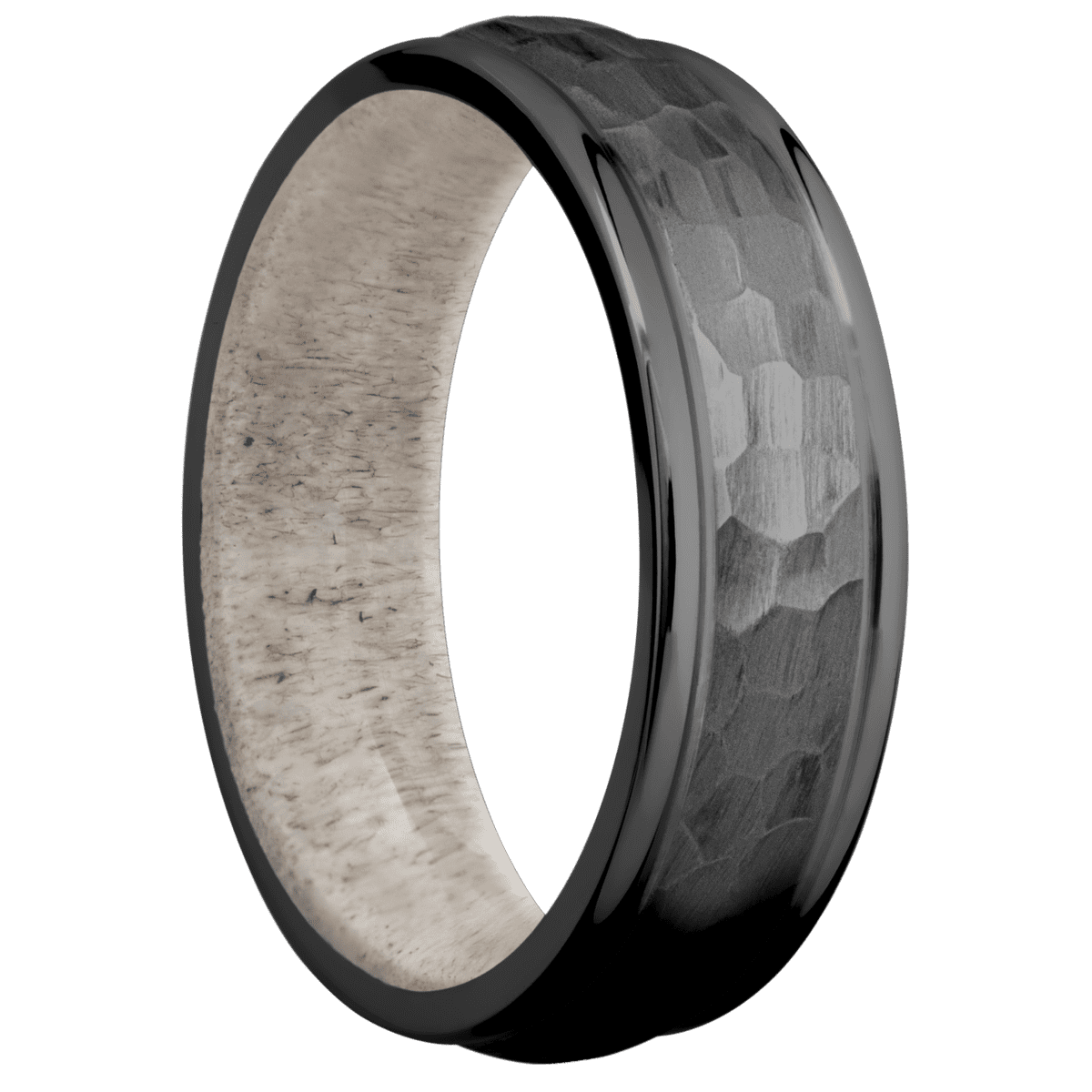 Zirconium + Hammer , Polish Finish + Antler