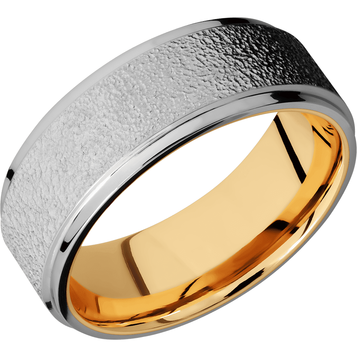 Titanium + Stipple , Polish Finish + 14K Yellow Gold