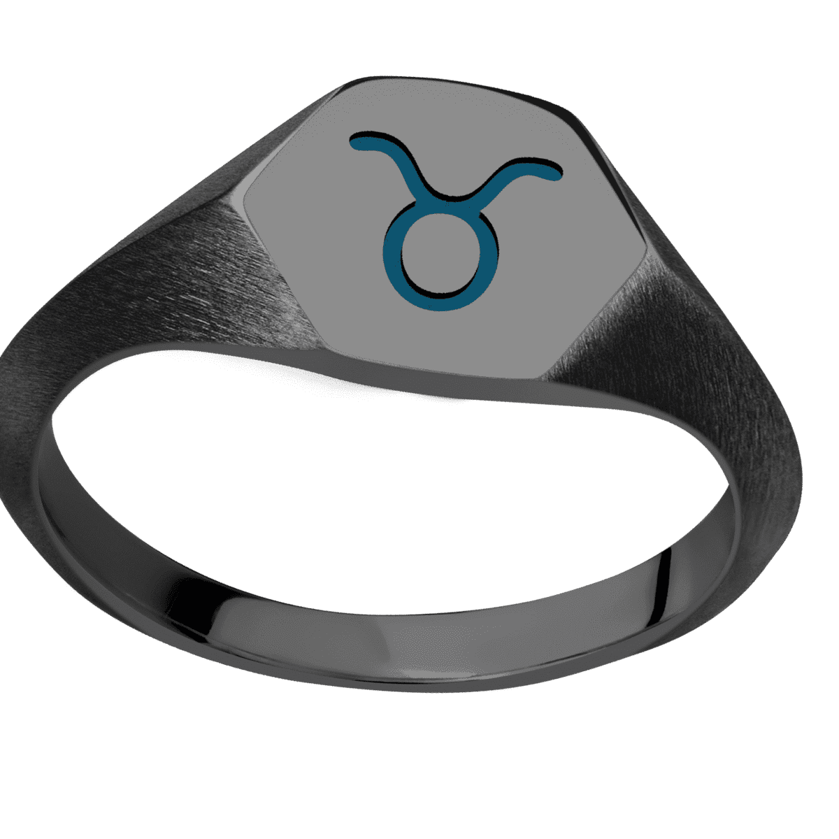 Small Hexagon signet ring (11.5x10) in Zirconium, with a Thin style band and a TAURUS engraving.