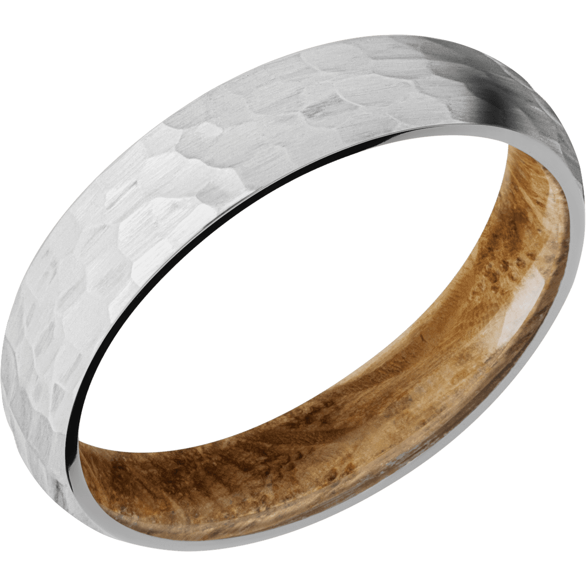 10K White Gold + Hammer Finish + Whiskey Barrel