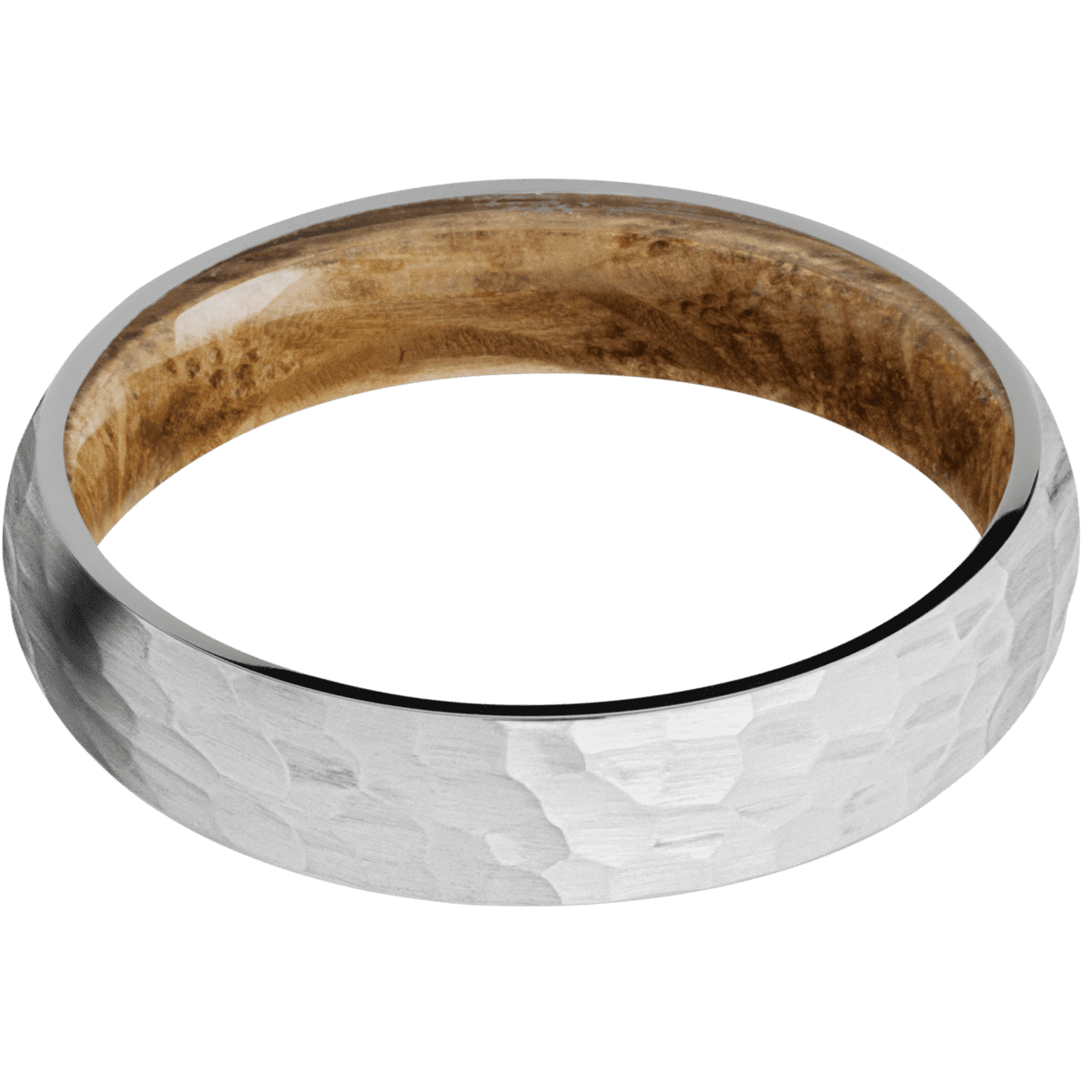 10K White Gold + Hammer Finish + Whiskey Barrel