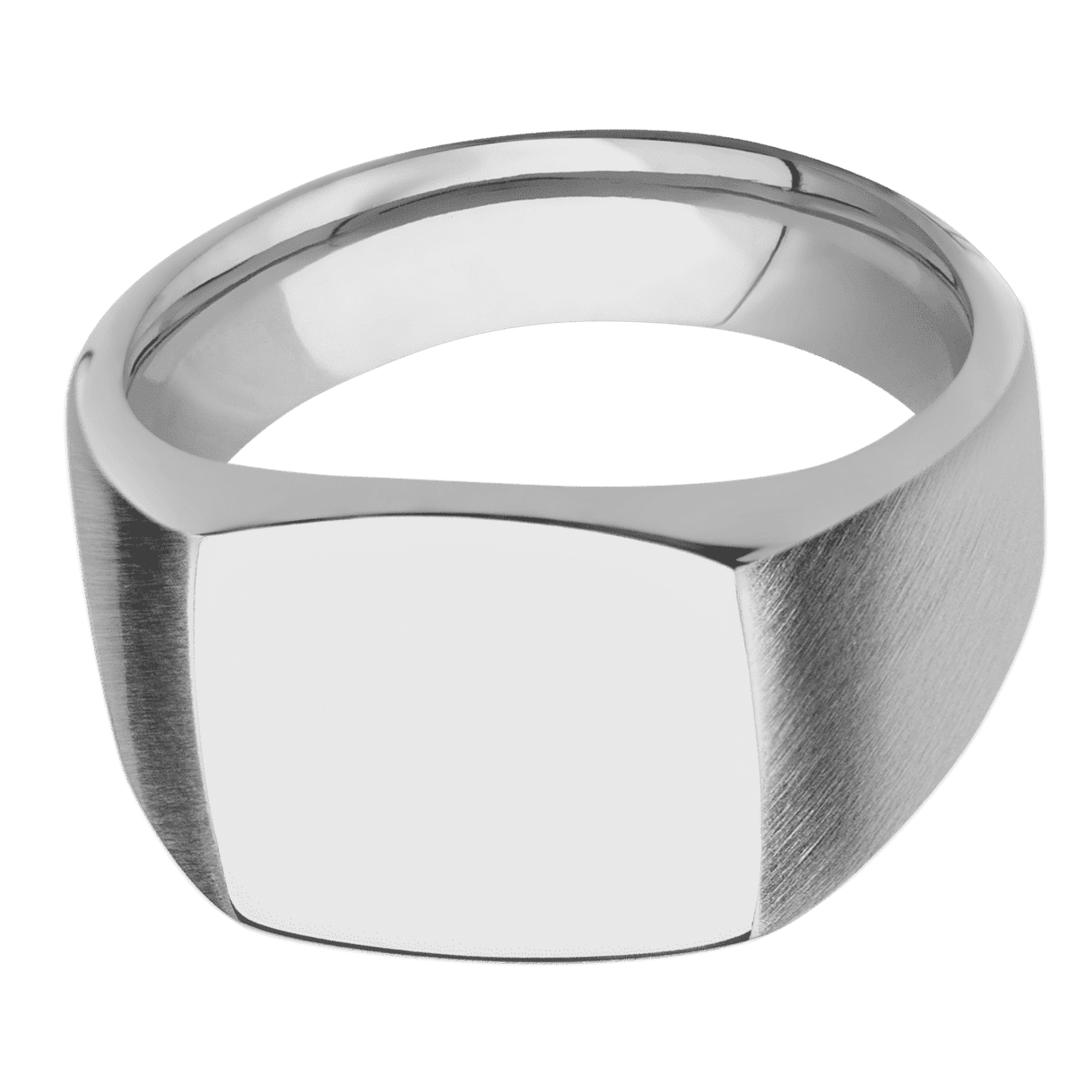 Medium Cushion signet ring (14x14mm) in Titanium, with a Wide style band