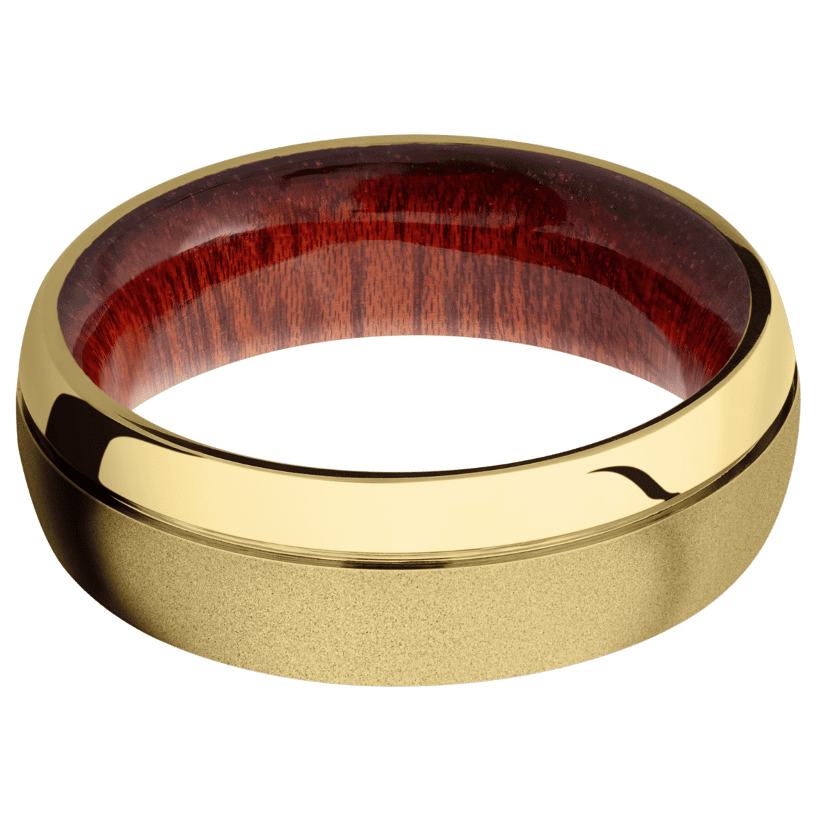 10K Yellow Gold + Sand , Polish Finish + Blood Wood