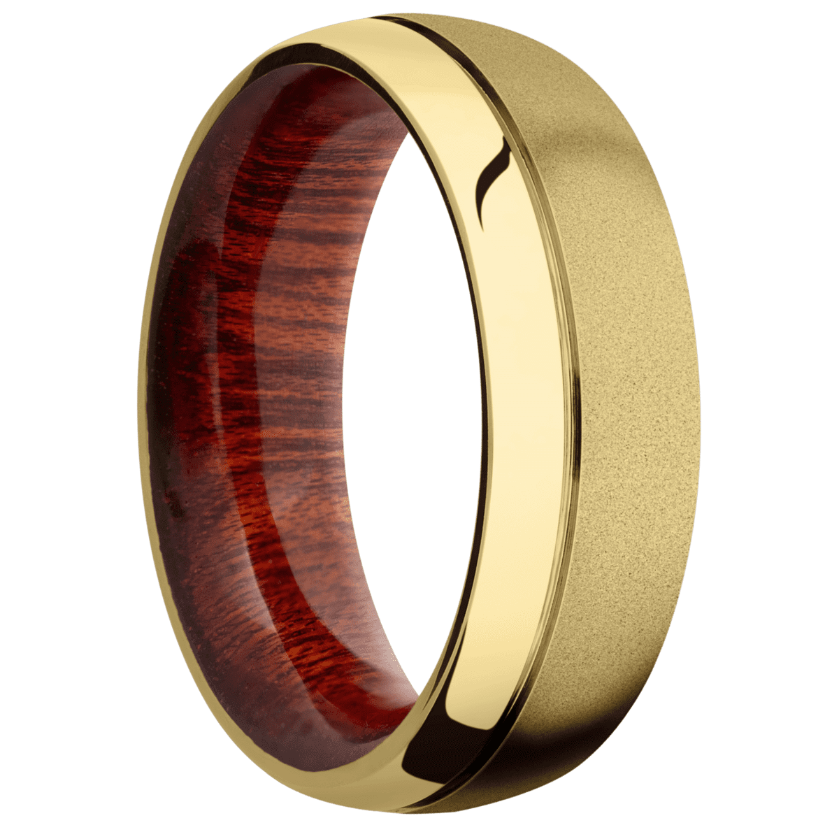 10K Yellow Gold + Sand , Polish Finish + Blood Wood