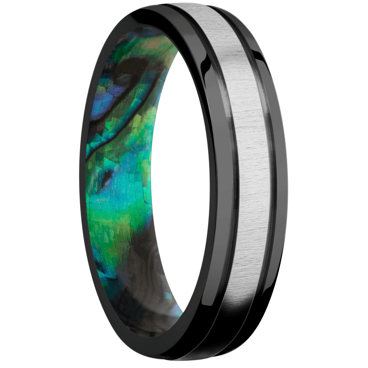 Zirconium + Crosssatinsilver , Polish Finish + Abalone
