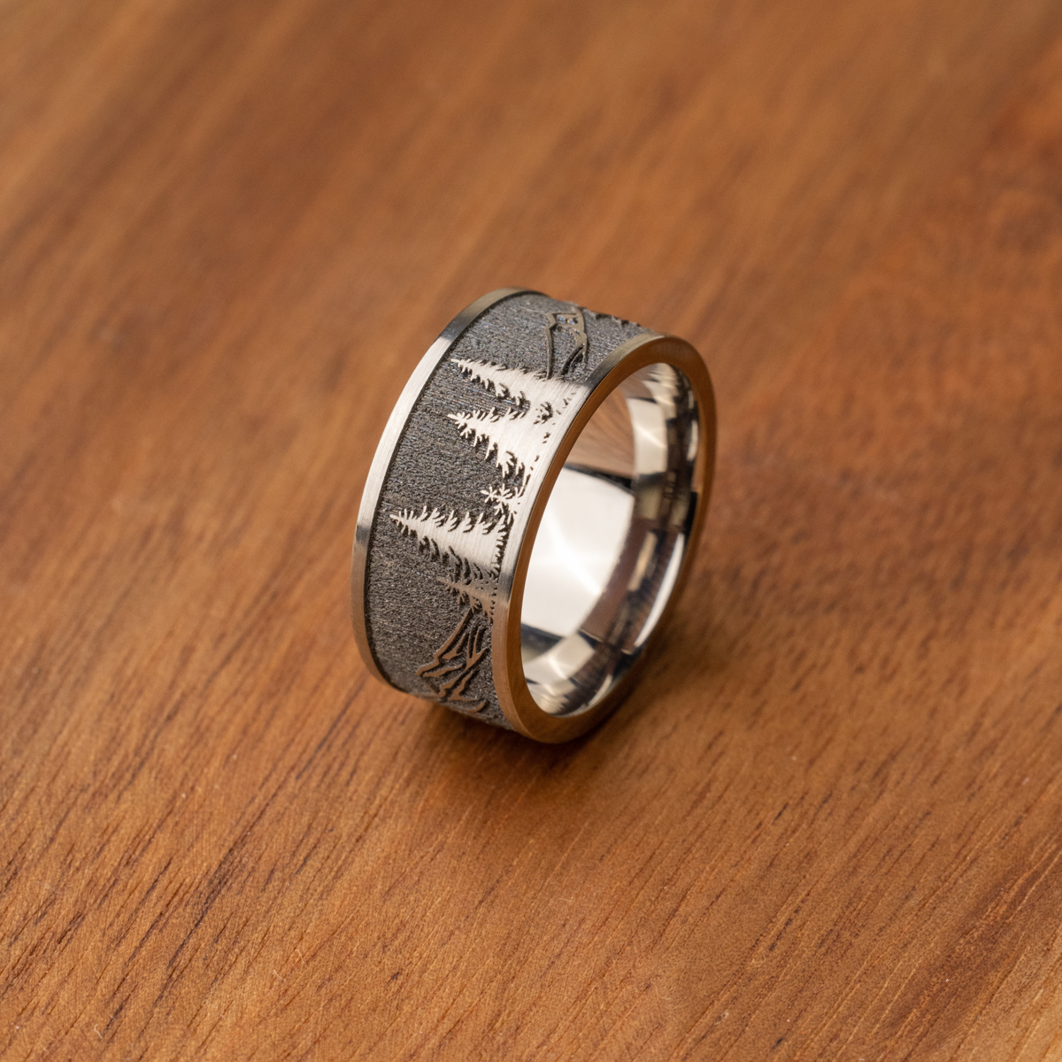 Size 9 Titanium with Mountain Engraving