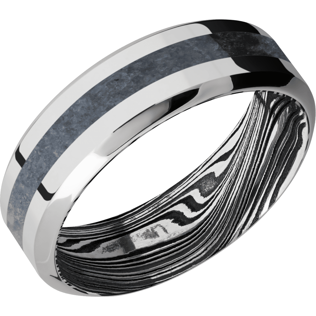 14K White Gold + Polish , Polish Finish + Marble