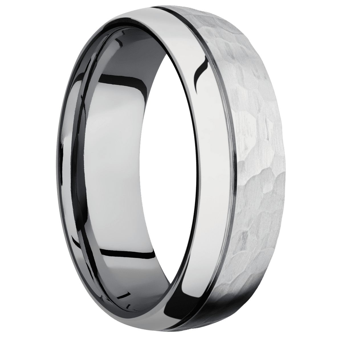 14K White Gold + Hammer , Polish Finish + Tantalum