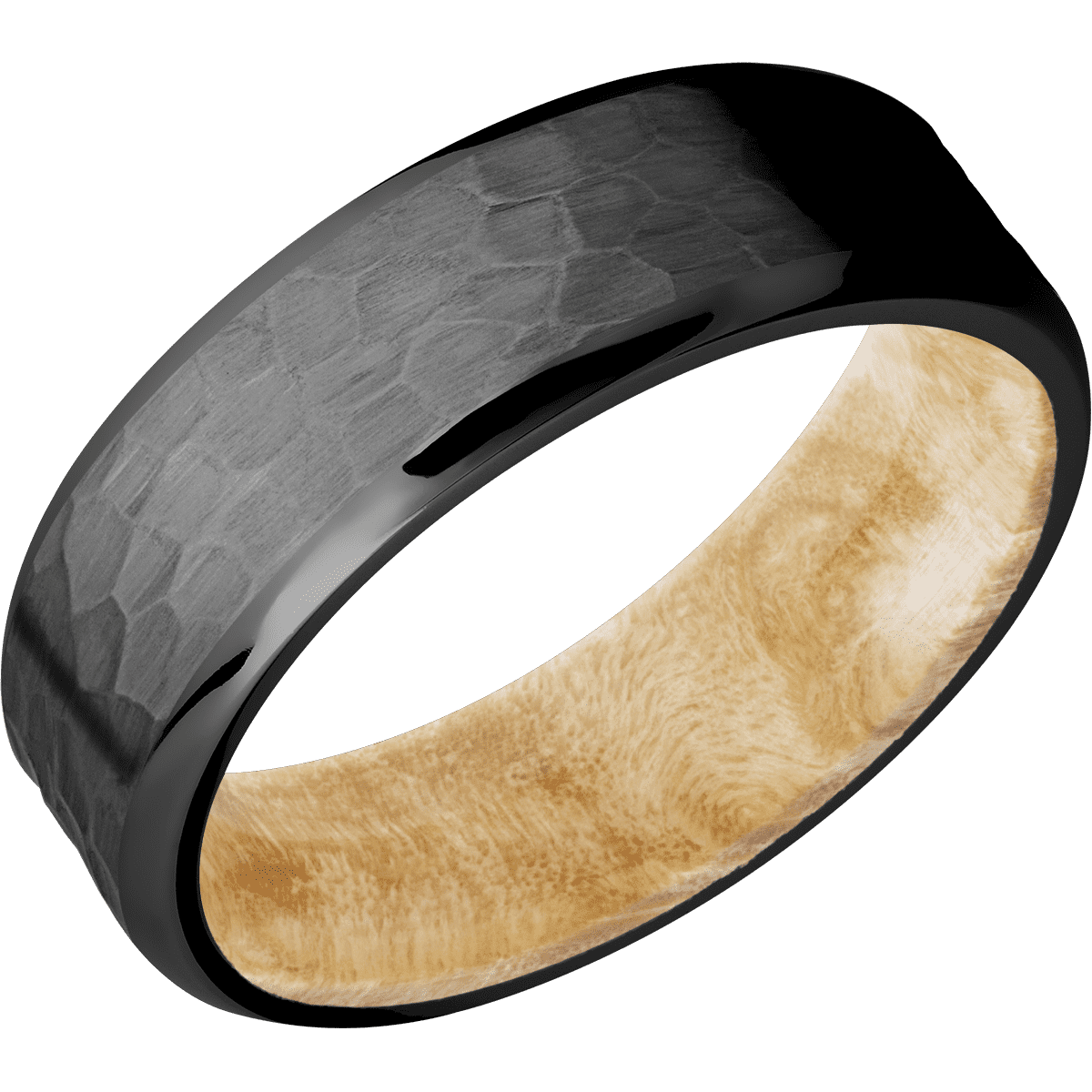 Zirconium + Hammer , Polish Finish + Boxelder Burl