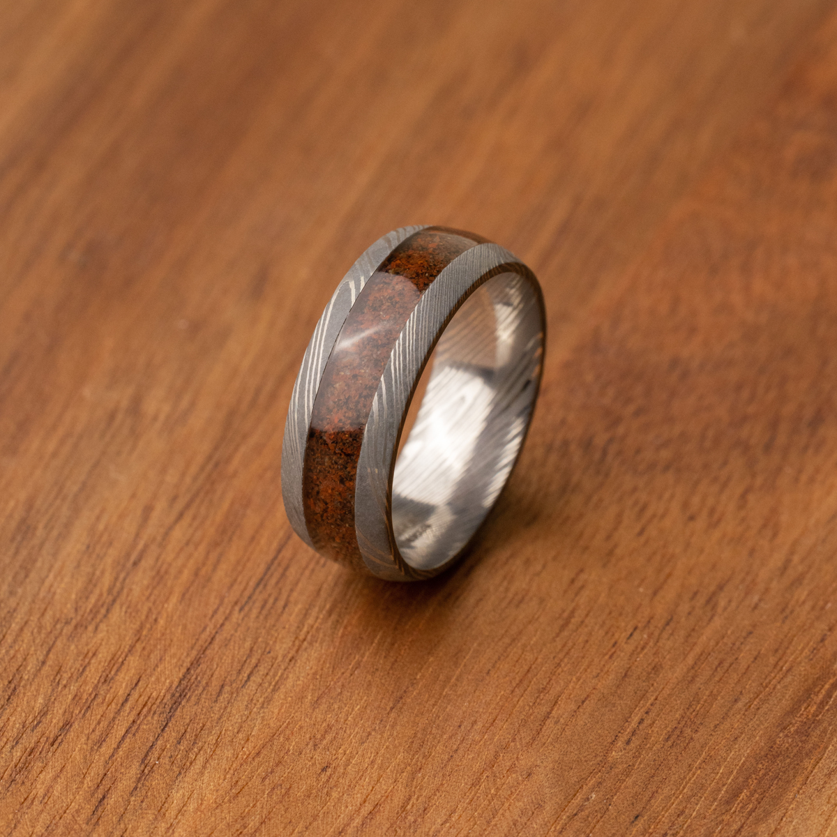 Size 10 Damascus and Red Dinosaur Bone