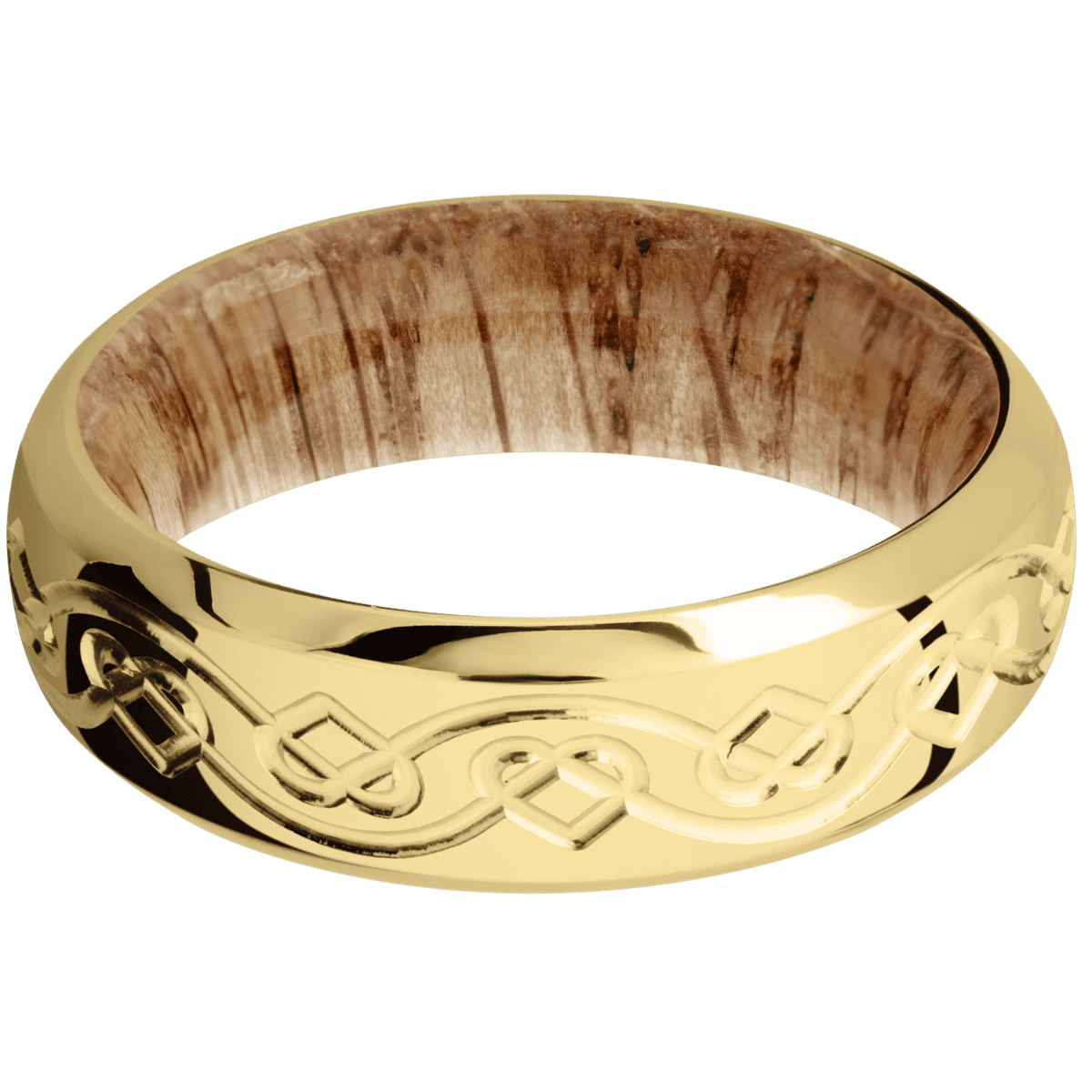 14K Yellow Gold + Polish , Polish Finish + Natural Oak