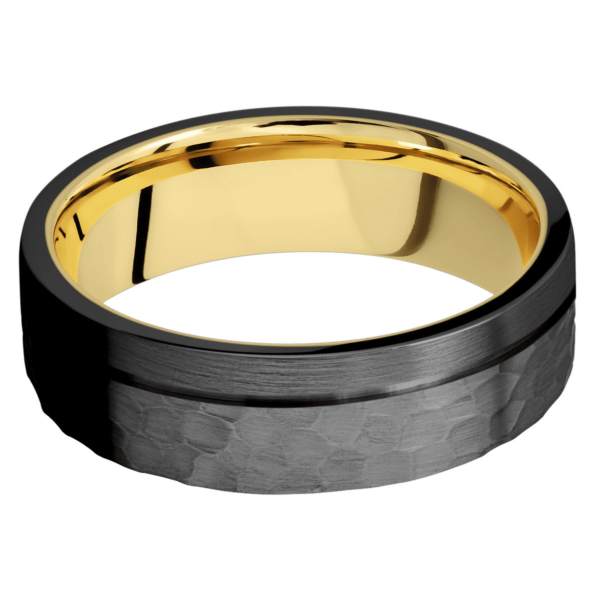 Zirconium + Hammer , Satin Finish + 14K Yellow Gold