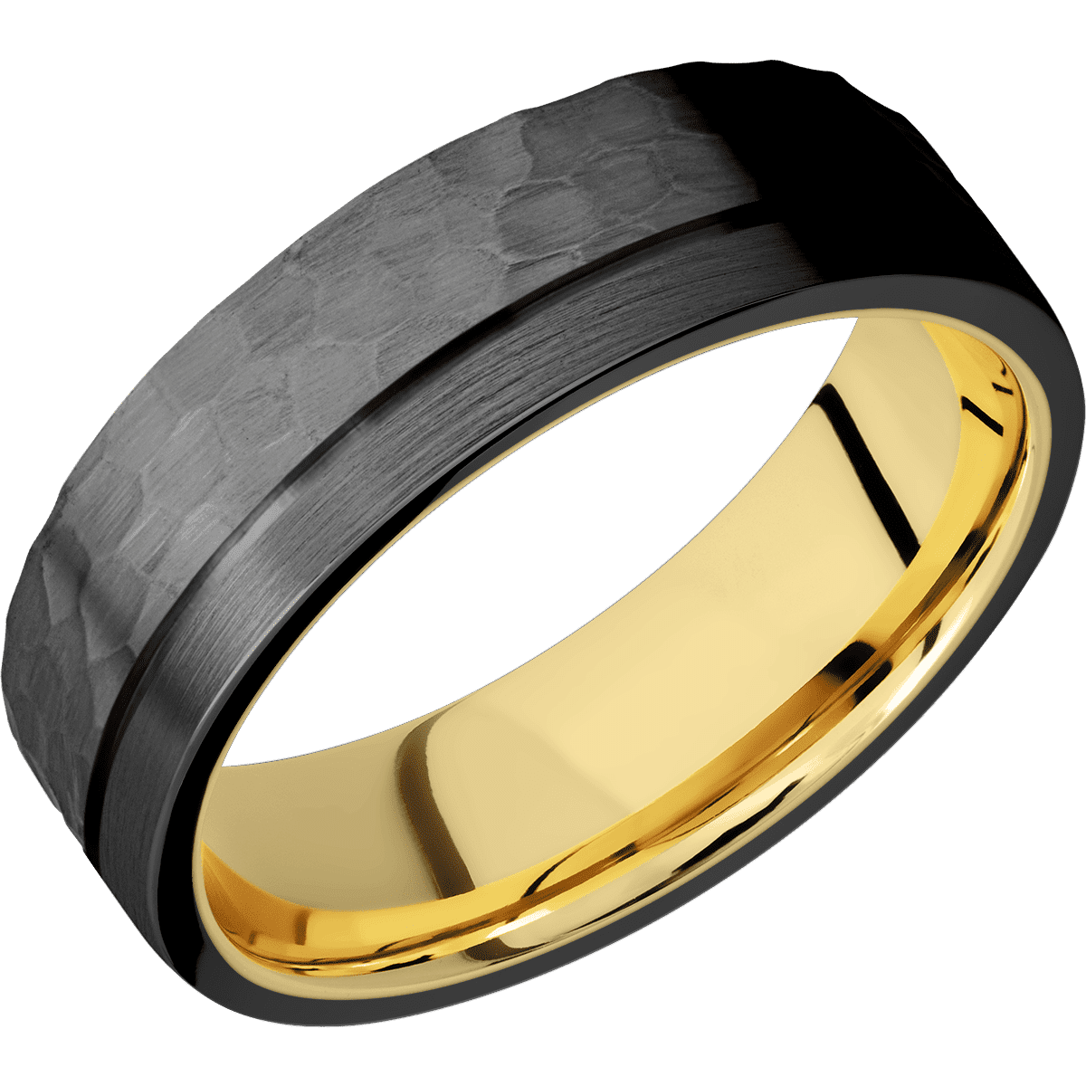 Zirconium + Hammer , Satin Finish + 14K Yellow Gold
