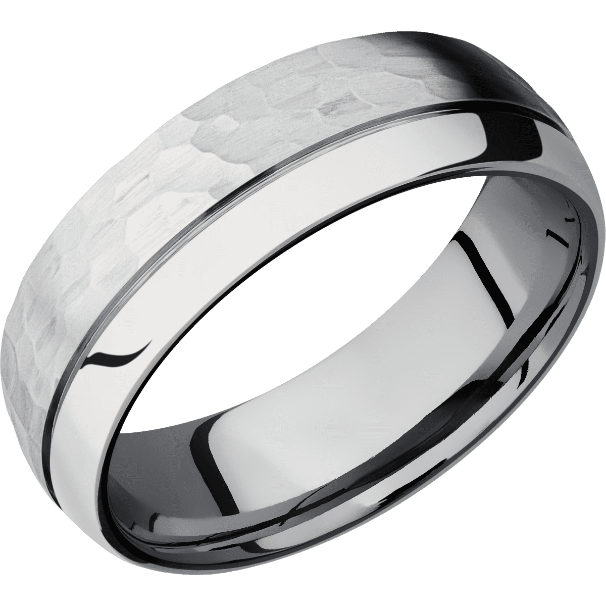 14K White Gold + Hammer , Polish Finish + Tantalum