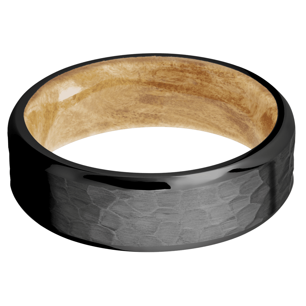 Zirconium + Hammer , Polish Finish + Boxelder Burl