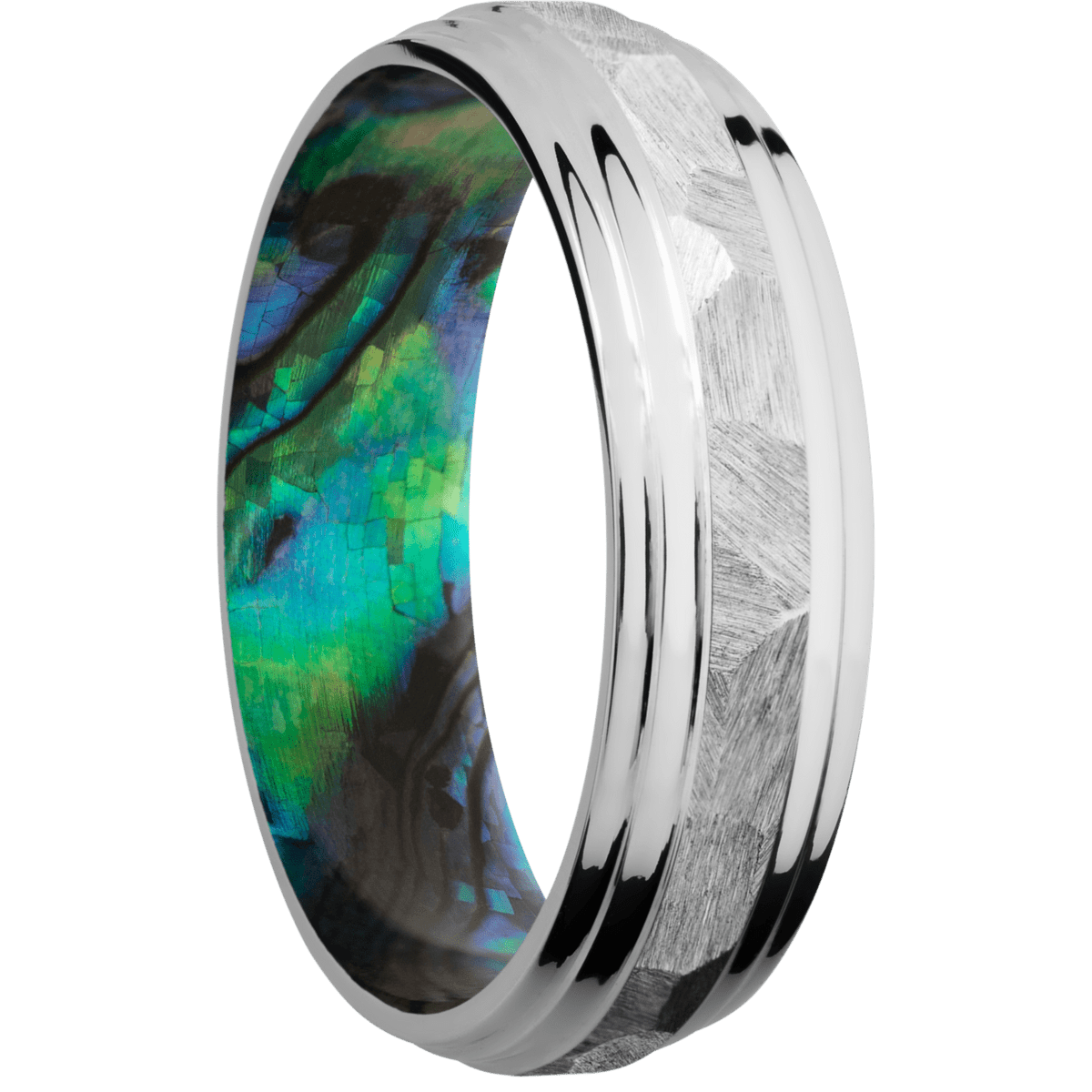 10K White Gold + Rock , Polish Finish + Abalone Sleeve