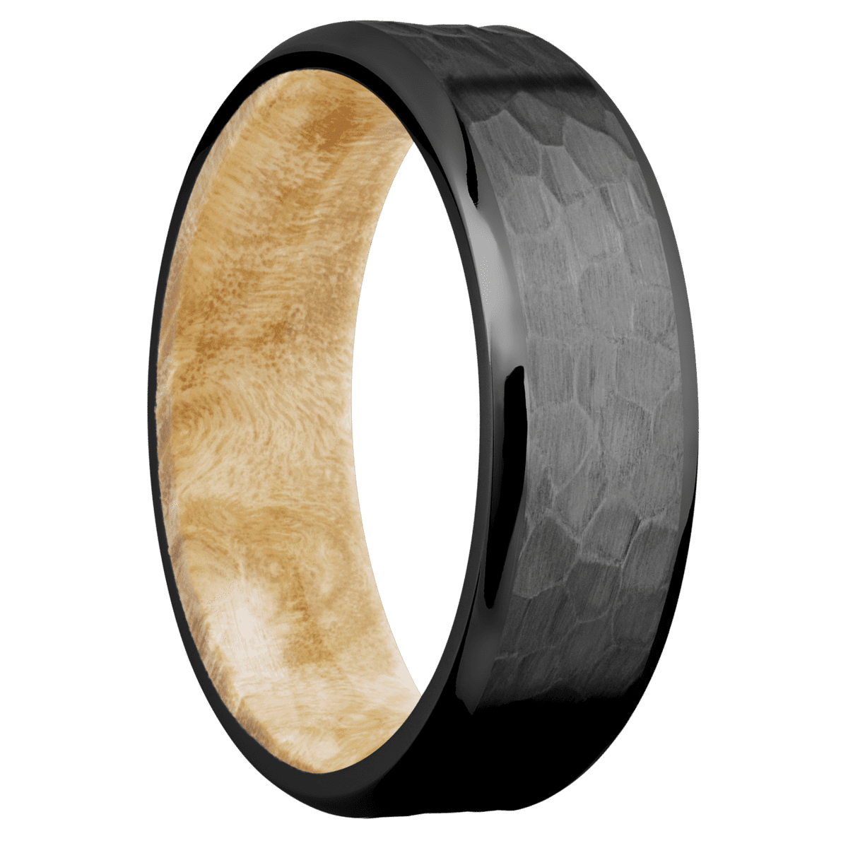 Zirconium + Hammer , Polish Finish + Boxelder Burl