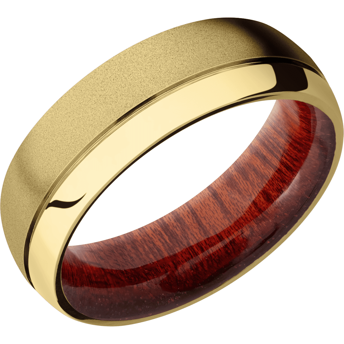 10K Yellow Gold + Sand , Polish Finish + Blood Wood