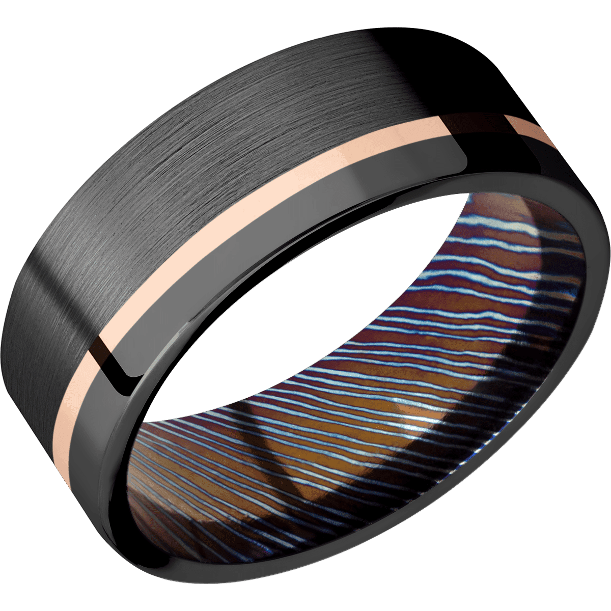 Zirconium + Satin , Polish Finish + Titanium Damascus