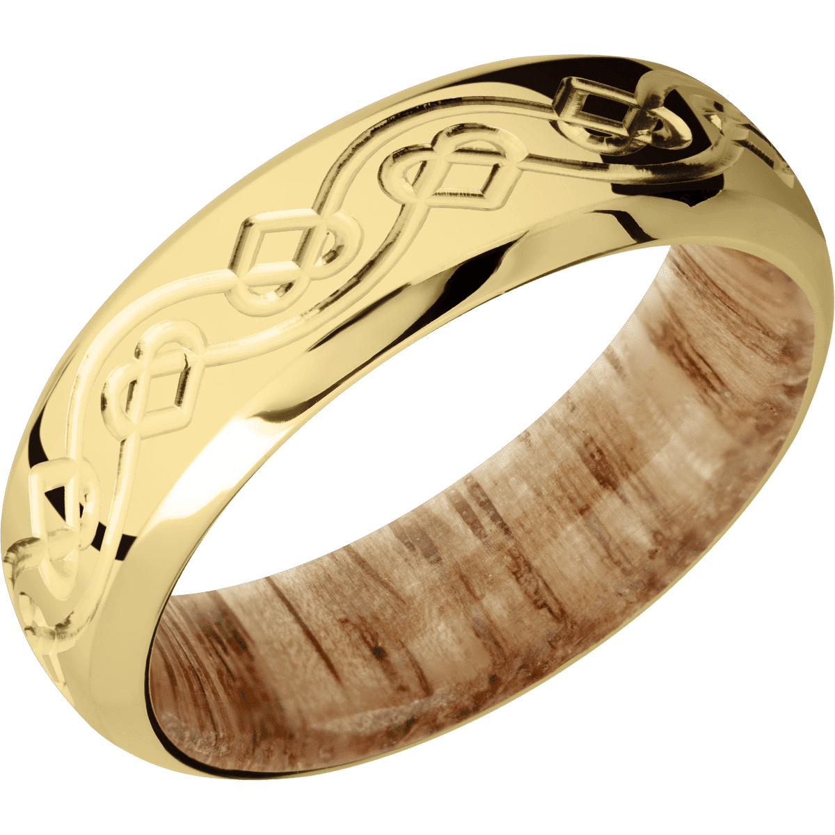 14K Yellow Gold + Polish , Polish Finish + Natural Oak