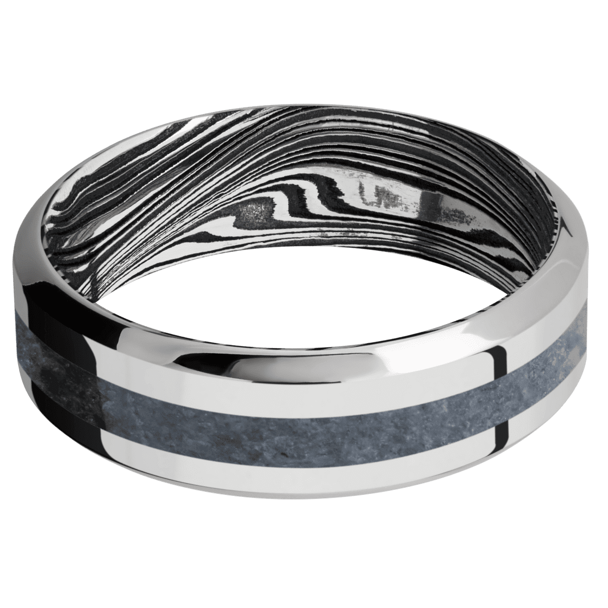 14K White Gold + Polish , Polish Finish + Marble