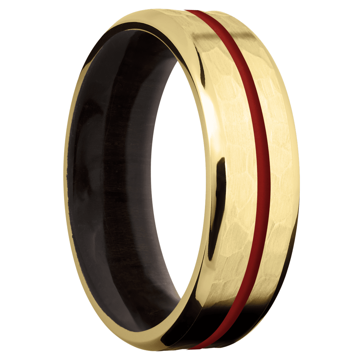 14K Yellow Gold + Hammer , Polish Finish + Madagascar Rose Wood