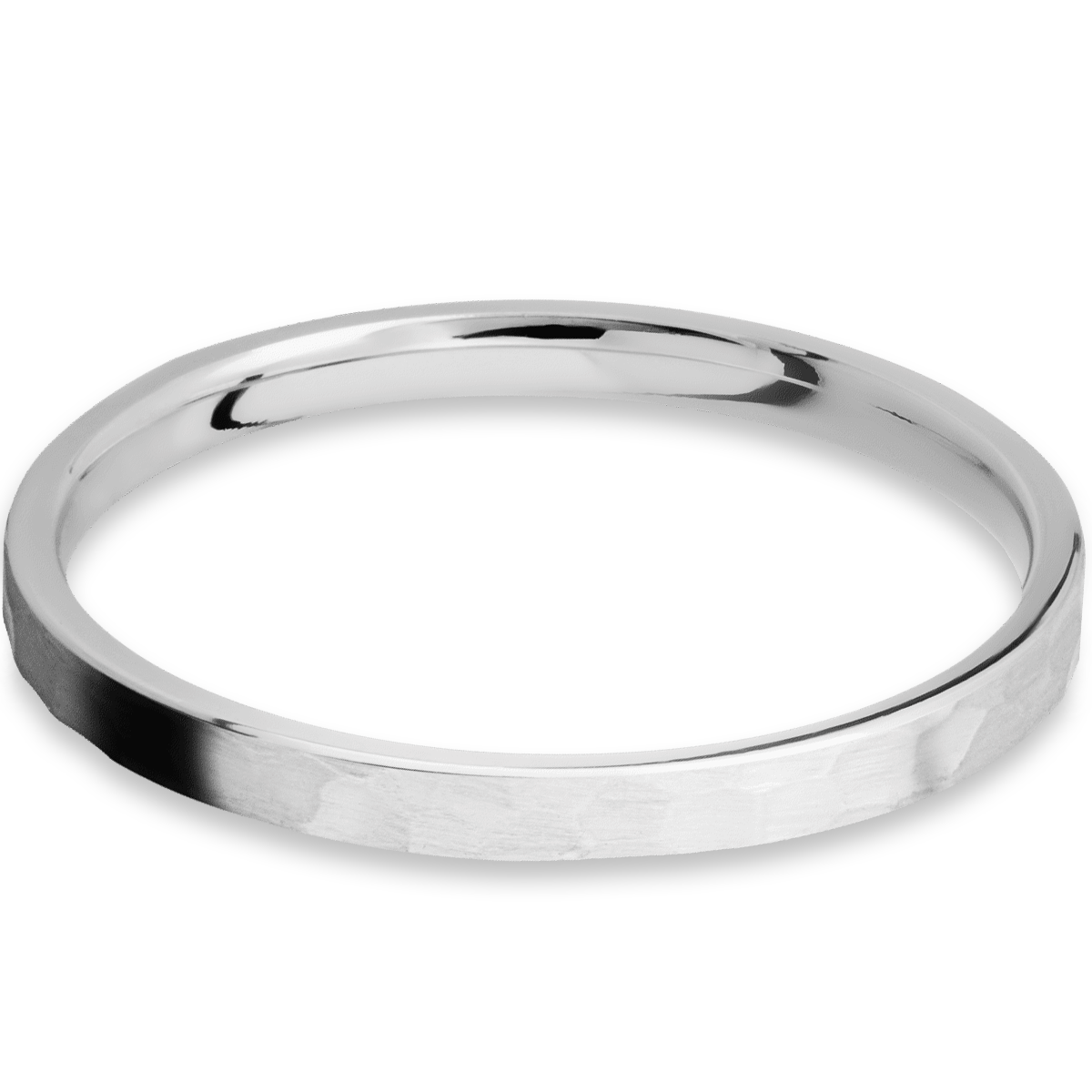 2mm wide flat cobalt chrome women&#39;s wedding ring with hammer finish.