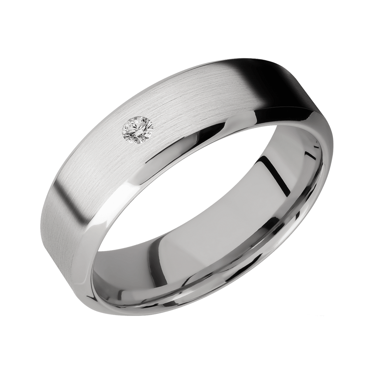 Handsome Cobalt Chrome .07 Carat Diamond Satin Finish Mens Wedding or Everyday Ring Emblem